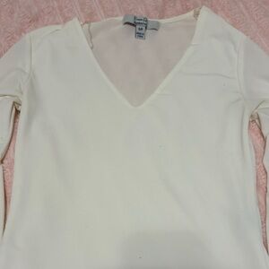 Cream Long Sleeve V-Neck Top